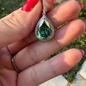 Elegant Sterling Silver 5 ct  Green Pear Moissanite Halo Pendant